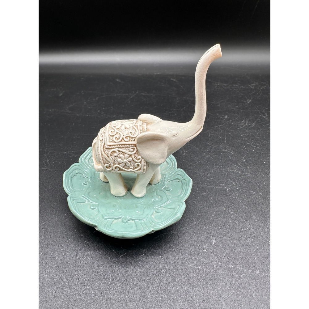 Lotus Elephant Ring Holder Dish Ceramic Figurine Jewelry Organizer Green